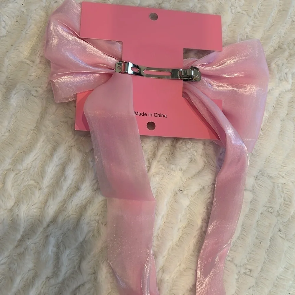 Brand new sugar thrills pink iridescent satin shimmer clip hair bow one size